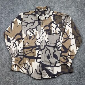 Vintage Predator Camouflage Shirt Mens Large Brown Camo Denim Button Up Hunting